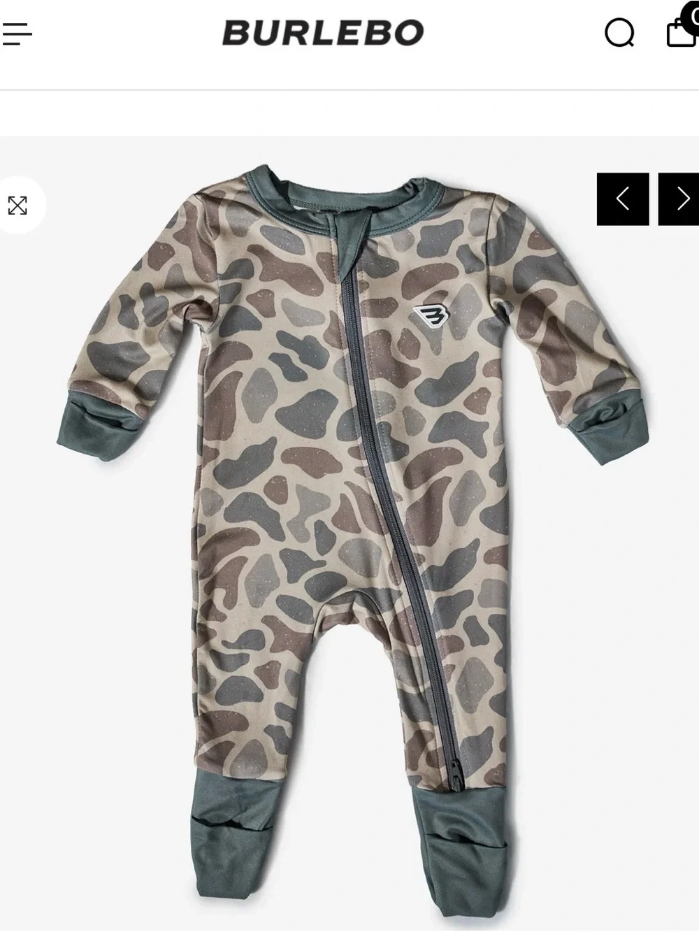 BURLEBO Olive & Taupe Camo Zip Footed One-Piece